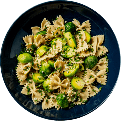 Farfalle z brukselką,<br>i natką pietruszki